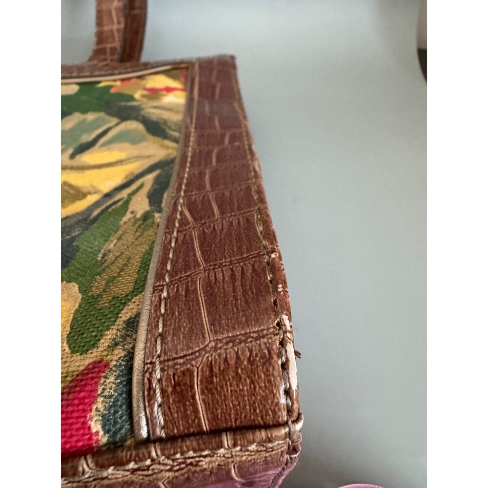 Vintage Liz Claiborne Floral Fabric Handbag Faux Leather Trim Botanical Print - Picture 14 of 15